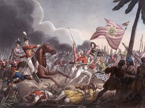 Batalha de Assaye, 23 de setembro de 1803, gravada por JC Stadler, publicada por Thomas Tegg, 1º de abril de 1818 (aquatinta colorida)