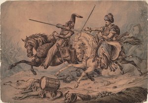 Cossaco russo em combate com um mameluco, 1815 de William Heath