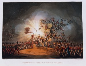 Tomada de Ciudad Rodrigo, 19 de janeiro de 1813, gravada por Thomas Sutherland (1785-1838), publicada em 1815 (aquatinta colorida) de William Heath