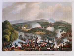 A batalha de Quatre Bras em 16 de junho de 1815, gravado por Thomas Sutherland, 1815 (aquatinta colorido) de William Heath