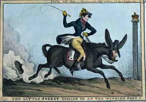 "The Little Jockey Coming in the Winning Post!!", c.1831 (gravura colorida) de William Heath
