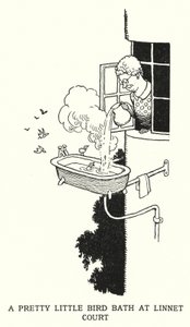 Um Banho de Pássaro Bonitinho na Linnet Court (litho) de William Heath Robinson