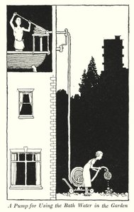 Uma Bomba para Utilizar a Água do Banho no Jardim (litho) de William Heath Robinson