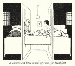 Um pequeno e conveniente quarto matinal para o pequeno-almoço (litho) de William Heath Robinson