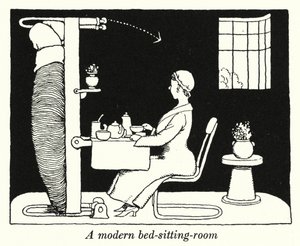 Um quarto de cama moderno (litho) de William Heath Robinson