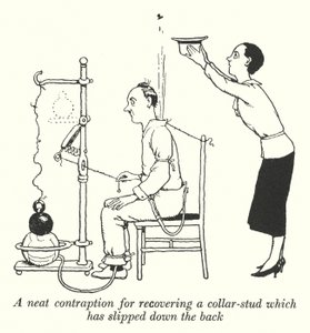 Uma engenhoca limpa para recuperar um colarinho que escorregou pelas costas (litho) de William Heath Robinson
