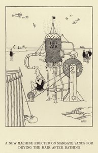 Uma nova máquina erguida em Margate Sands para secar o cabelo depois do banho de William Heath Robinson