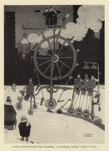 Um novo limpa-neves para limpar um caminho depois de uma queda pesada de William Heath Robinson