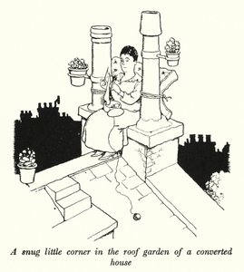 Um cantinho no jardim do telhado de uma casa convertida (litho) de William Heath Robinson