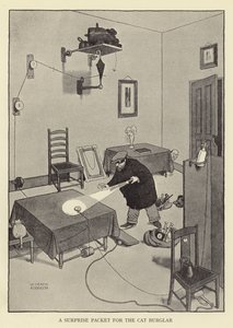Um pacote surpresa para o ladrão de gatos de William Heath Robinson