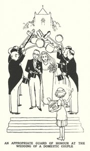 Uma Guarda de Honra Apropriada no Casamento de um Casal Doméstico (litho) de William Heath Robinson