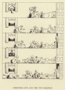 Véspera de natal e a ferrovia de brinquedo de William Heath Robinson