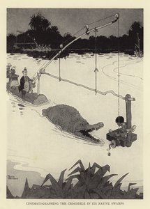 Cinematografando o crocodilo em seus pântanos nativos de William Heath Robinson