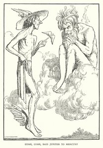 Venha, venha, disse Júpiter a Mercúrio (litho) de William Heath Robinson