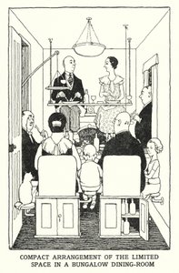Arranjo compacto do espaço limitado de uma sala de jantar de Bungalow (litho) de William Heath Robinson