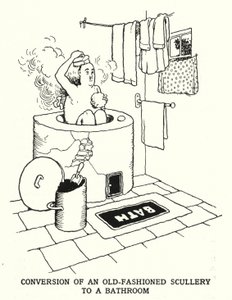 Conversão de uma antiga copa para uma casa de banho (litho) de William Heath Robinson
