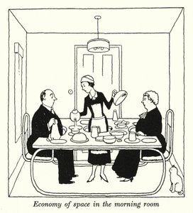 Economia de espaço na sala da manhã (litho) de William Heath Robinson