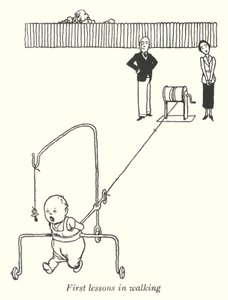 Primeiras aulas de caminhada (litho) de William Heath Robinson