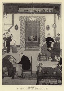 Vida plana, como, finalmente, é possível manter galinhas no topo plana de William Heath Robinson