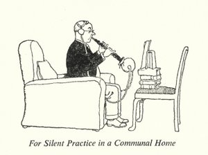 Para a prática silenciosa em uma casa comunal (litho) de William Heath Robinson