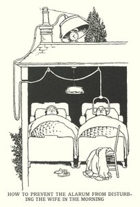Como evitar que o Alarum perturbe a esposa pela manhã (litho) de William Heath Robinson
