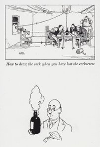 Como tirar a rolha quando se perdeu o saca-rolhas (litho) de William Heath Robinson