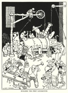 Ilustração para a Ribaldry Ferroviária de W Heath Robinson (litho) de William Heath Robinson