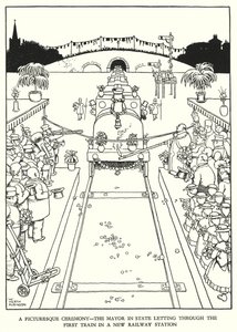 Ilustração para a Ribaldry Ferroviária de W Heath Robinson (litho) de William Heath Robinson