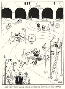 Ilustração para a Ribaldry Ferroviária de W Heath Robinson (litho) de William Heath Robinson