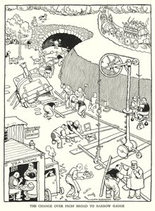 Ilustração para a Ribaldry Ferroviária de W Heath Robinson (litho) de William Heath Robinson