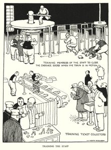 Ilustração para a Ribaldry Ferroviária de W Heath Robinson (litho) de William Heath Robinson