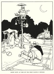 Ilustração para a Ribaldry Ferroviária de W Heath Robinson (litho) de William Heath Robinson