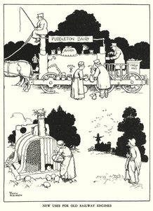 Ilustração para a Ribaldry Ferroviária de W Heath Robinson (litho) de William Heath Robinson
