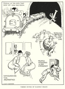 Ilustração para a Ribaldry Ferroviária de W Heath Robinson (litho) de William Heath Robinson