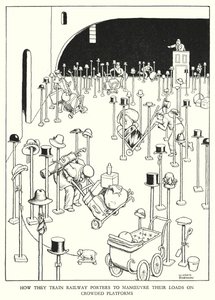 Ilustração para a Ribaldry Ferroviária de W Heath Robinson (litho) de William Heath Robinson
