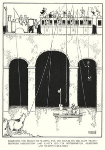 Ilustração para a Ribaldry Ferroviária de W Heath Robinson (litho) de William Heath Robinson