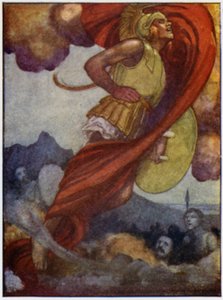 Marte, como um trovão, varreu para cima pelo céu até ao Olimpo (cor litho) de William Heath Robinson