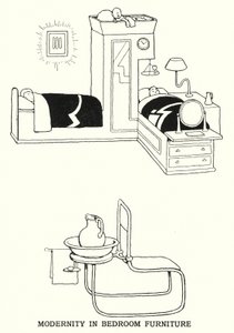 Modernidade em Mobiliário de Quarto (litho) de William Heath Robinson