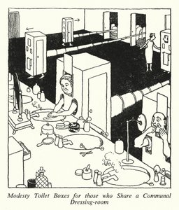 Caixas Sanitárias Modestas para aqueles que partilham um Vestiário Comunitário (litho) de William Heath Robinson