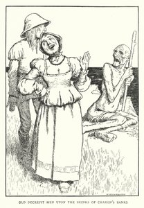 Velhos homens decrépitos à beira das margens de Charon (litho) de William Heath Robinson
