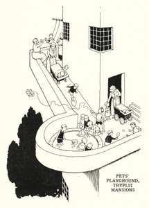 Parque infantil para animais de estimação, Mansões Tryplit (litho) de William Heath Robinson