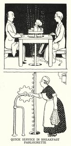 Serviço rápido no salão de pequenos-almoços (litho) de William Heath Robinson