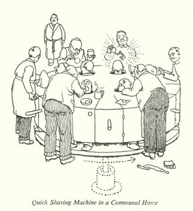 Máquina de barbear rápida em uma casa comunitária (litho) de William Heath Robinson