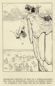 Impressionante presença de espírito de um diretor de fotografia que tirou um interessante close-up de si mesmo durante uma queda acidental do topo de Beachy Head de William Heath Robinson