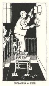 Substituição de um fusível (litho) de William Heath Robinson