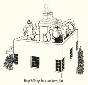 Caminhada no telhado de um apartamento moderno (litho) de William Heath Robinson