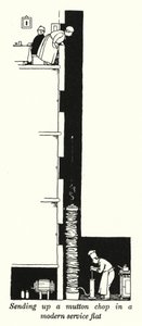 Envio de uma costeleta de carneiro em um moderno apartamento de serviço (litho) de William Heath Robinson