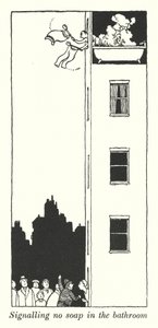 Não há sinal de sabão na casa de banho (litho) de William Heath Robinson