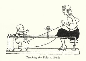 Ensinando o Bebê a Caminhar (litho) de William Heath Robinson