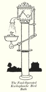 O Banho de Kwiksplasche de aves operado por aves (litho) de William Heath Robinson